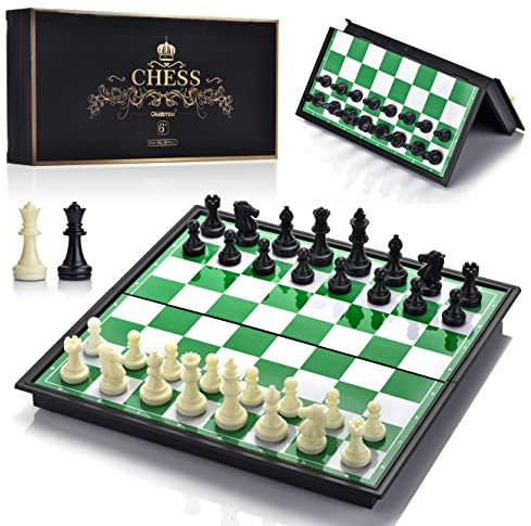 OkidSTEM Magnetisch Schachspiel mit Reise Schachbrett und 2 zusätzlichen Königinnen für Kinder und Erwachsene