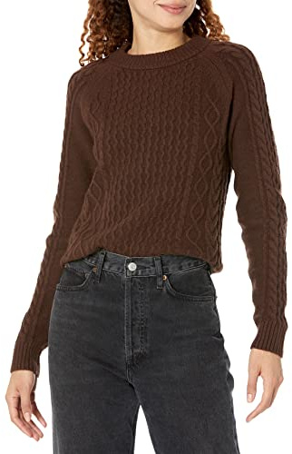 Amazon Essentials Maglione a Trecce Donna, Caffè, L