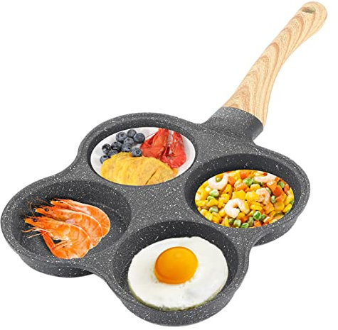 Pwshymi Sartén para Tortillas de 4 Agujeros, Sartenes Antiadherentes, Máquina para Hacer Tortitas de Desayuno con Mango Aislante de Calor para Cocina de Inducción, Estufa de Gas Sautefrypan