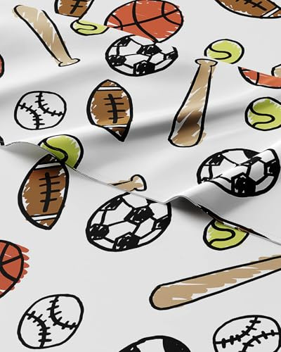 Kids Twin Size Sports Bed Sheets - 3 Piece Sports Microfiber Sheet Set - Soccer, Basketball, Football, Tennis & Baseball - Breathable and Machine Washable - Bed Set for Boys, Girls, Teens & Toddlers