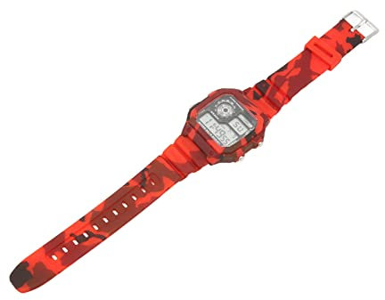 Tbest Digitaluhren für Herren, Digitaluhr, Multifunktional, Modisch, Quadratisch, Leuchtend, Wasserdicht, Outdoor-Sport-Chronograph (Tarnung Rot)