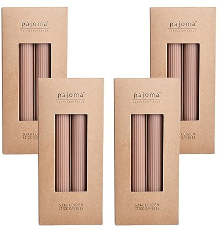 Räfflade stavljus – set om 16 – naken | höjd 26 cm ø 2,7 cm | brinntid 19 timmar | 20 % soyvax + 80 % paraffin | enfärgade ljus | premiumkvalitet | pajoma