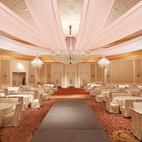 YIYIONCE 6 Panels Chiffon Ceiling Drapes Wedding Vaulted Ceiling Drapes, 5x30ft Sheer Curtains, Wedding Long Arch Fabric Drape for Ceremony Stage Wedding Decoration | US Stock (Light Pink)