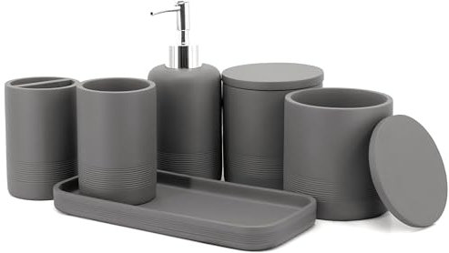 zccz - graues Badezimmer-Zubehör-Set 6-teilig - Badezimmer-Organizer mit Zahnbürstenhalter, Lotionseifenspender, Waschtischablage und 2 Qtiphalter - Moderne Badezimmerdekoration