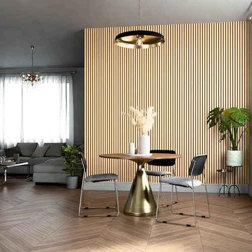 Mon Marché Déco Lot de 2 Panneaux Tasseaux Bois, Isolation Acoustique, Revêtement Mural Bois MDF, Décoration Murale Salon, TV, Chambre, Bureau - 250 x 60 cm Décor Chêne Feutre Noir - 3 m2