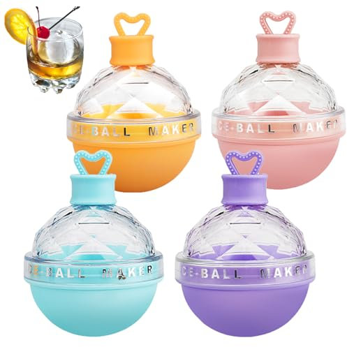 Euleryoo Ice Ball Stamps, 4 pezzi macchina da hockey su ghiaccio, Ice Ball Stamp Silicone, Round Ice Cube Vassoio Ball, riutilizzabile, Ice Cube Vassoio con mini imbuto per Whiskey, Cocktail, Bevanda