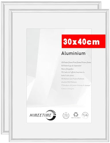 HIMEETIME® 2x Cadre Photo 30x40 cm en Aluminium Argenté,Plexiglas haute résolution,Cadre photo pour La Décoration Murale ou L'affichage de Galerie