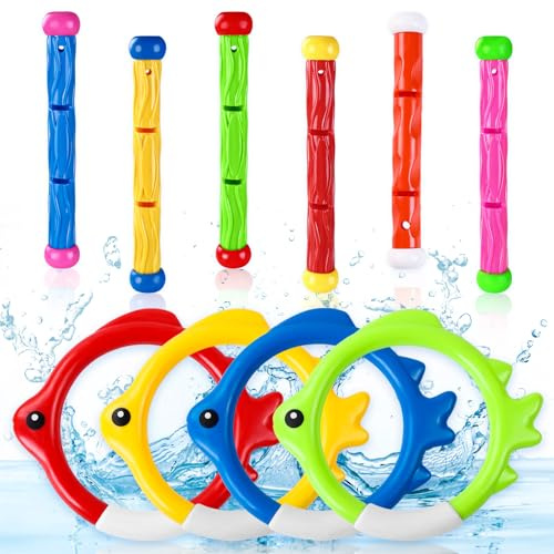 Vellibring 10PCS Pool Diving Swim Toys Colorful Underwater Training Sinking Throwing Dive Rings Sticks for Kids Summer Pool Swimming Party Favor Games