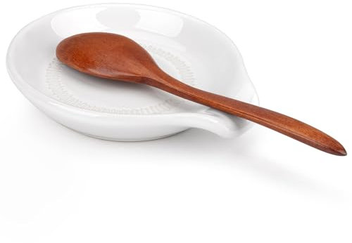 HONZUEN Repose Cuillère Cuisine Ceramique,Repose Ustensiles de Cuisine Petite Multifonction pour Cuillère à Café Spatule,Porte-Cuillère Rangement Porcelaine Vintage Résistant à la Chaleur(Blanc)