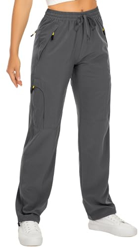 mosingle Women's Walking Cargo Trousers Lightweight Quick Dry UPF 50 Hiking Pants Safari Travel Work Casual Golf Trousers Zip Pockets #6608-Dark Grey-M