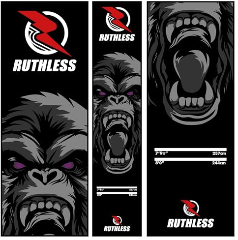RUTHLESS Darts Mat | Heavy Duty Anti‑Slip Carpet Dartboard Throw Line Mat for Floor Protection | Black with Gorilla Print.