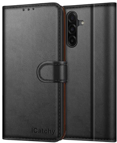 iCatchy for Samsung A16 Case – Leather Wallet Cover, Book Flip Folio with Kickstand, Magnetic Closure, RFID Blocking, Shockproof Protection for Galaxy A16 5G / A16 (Black)