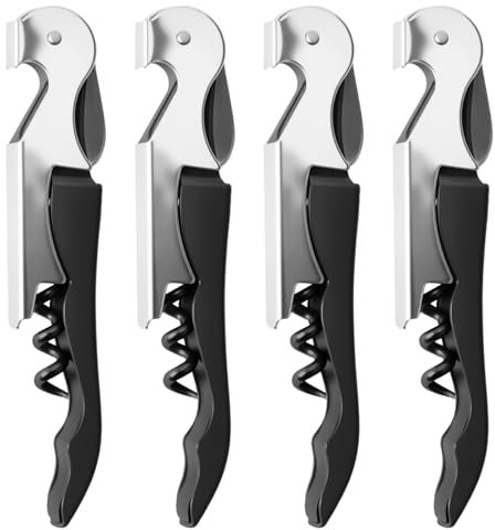 4Pezzi Cavatappi Professionale, Apribottiglie Vino Sommelier per Tutti i Tipi di Sughero e Bottiglie di Birra con spirale teflonata + Rasoio Tagliacapsule (Nero)
