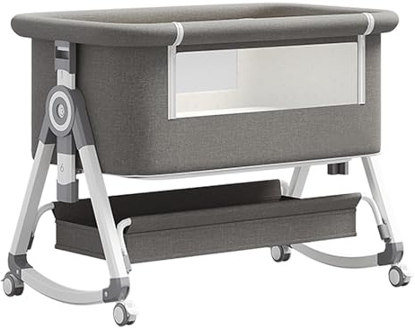 ALYIKOU Beistellbett 3 in1 Babybetten Tragbar Babybett mit atmungsaktivem Netz und Laken, Verstellbarer Stubenwagen Beistellbett mit Aufbewahrungskorb (Grau)