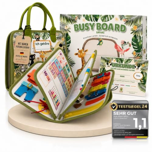 Lion's Collection Montessori Busy Board Tedesco a partire dai 3 anni - Busy Book & Activity Board per bambini - Libro motore e libro educativo - Giocattolo da viaggio per auto, treno e aereo
