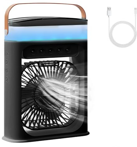 Portable Air Conditioner, 4-in-1 Air Cooler Quiet Mini Air Conditioner Desk Fan, 3 Wind Speeds, 3 Spray Modes, 600ml Water Tank 6 Colors Light Evaporative Cooling Fan for Home Office Outdoor,Black