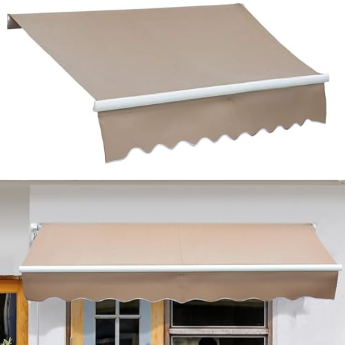 Toldo retráctil para exteriores, manual, resistente a los rayos UV, impermeable, para balcón y terraza, con brazo extensible, disponible en marrón, gris y azul, 6 m x 1,5 m