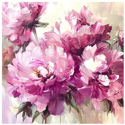 Quadro Su Tela Dipinto A Mano Peonie In Fiore Dipinto Botanico Estetico Dipinto A Olio Astratto Su Tela Quadro Quadrato Da Parete per Soggiorno Camera Da Letto 120X120 Cm (47X47 Pollici)