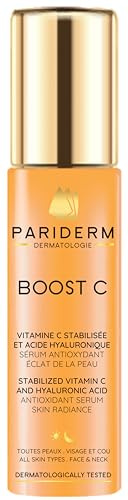 PARIDERM DERMATOLOGIE – BOOST C – Sérum antioxydant à la Vitamine C Stabilisée et à l'acide hyaluronique – Soin Visage Eclaircissant – Pour tous Types de Peaux - 30 ml