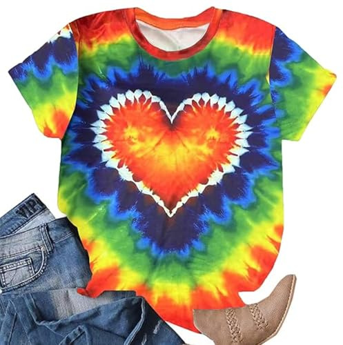 SUWATOIN Pride Shirts for Women Gay Rainbow Flag Tie Dye T Shirt Crew Neck Casual Tees