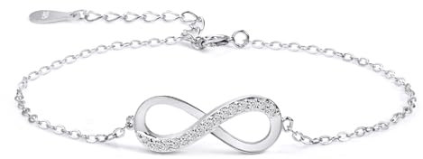 Damen Armband Zirkonia 925 Sterling Silber Schmuck für Frauen Mädchen,Infinity Unendlichkeit Symbol Unendlicher Liebe Armkettchen Armreif Armbänder Geschenk für Weihnachten Valentinstag Geburtstag