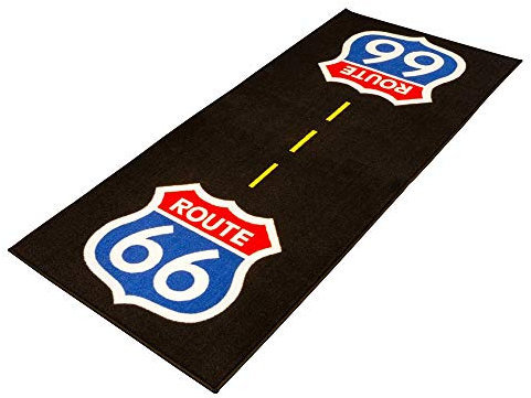 BikeTek Motorrad Garage Route 66 Teppich Vorleger Matte für Werkstatt & Wohung