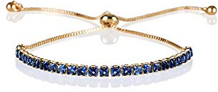 ZAVANA Adjustable Bracelets for Womens. Gold Bracelet for Women with Blue Stones. Delicate Blue Bracelets for Women with Adjustable Bead Fastening.