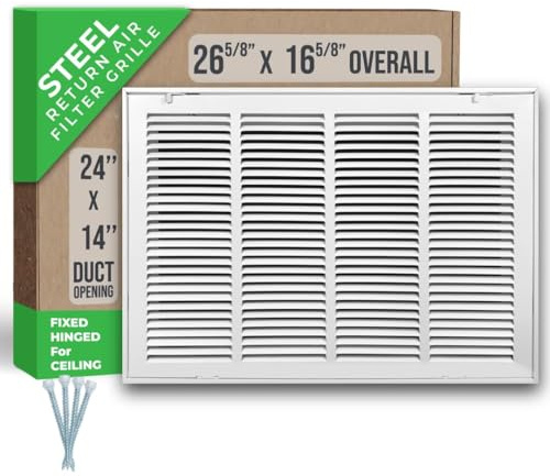 Fits 24x14 Duct Opening | Steel Return Air Filter Grille by Handua [Fixed Hinged] for 1-inch Filters | Vent Cover Grill for Sidewall and Ceiling | White | Outer Dimensions: 26 5/8W X 16 5/8H