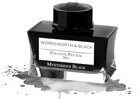 Wordsworth and Black Fountain Pen Ink Bottle (50 ml) Premium Luxury Edition, [Mysterious Black] Fountain Pens Bottled Ink; Classic Designed Bottle Smooth Flow 50 ml