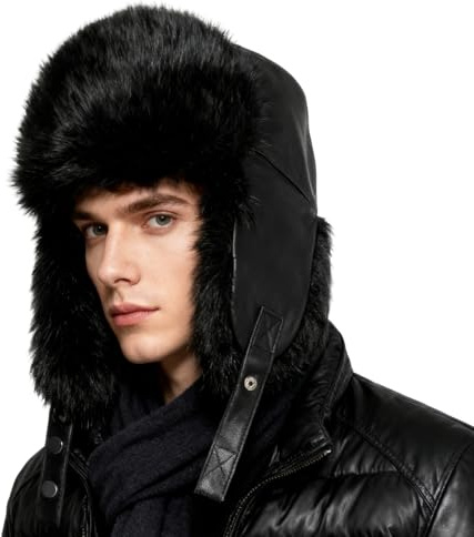 ITODA Homme Chapka Russe en Fausse Fourrure Chapeau Trappeur Hiver Chaud Bonnet Aviateur Doux Cache-Oreilles Coupe-Vent Bonnet de Ski Snowboard Confortable pour Voyage Camping Activités d'hiver