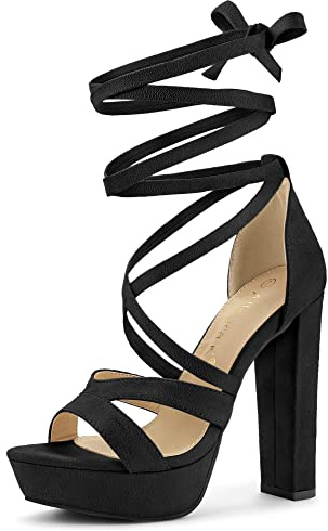 Allegra K Femmes Sandales Talons Hauts Plateforme Lacets Noir 39