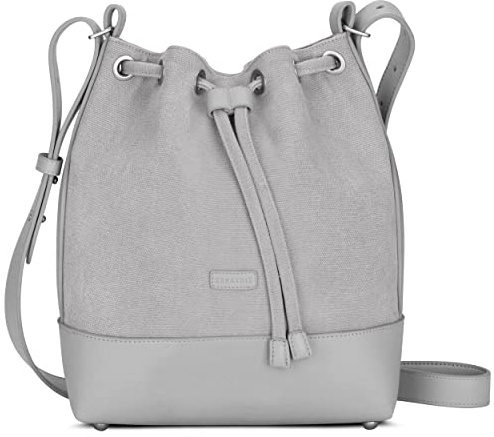 Expatrié Bolso de Mano para Mujer Gris Lily Saco Bandolera - Bucket Bag de Lona de Algodón y Cuero sintético vegano - Compras, Oficina, Ocio