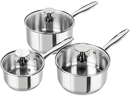 MICHELANGELO Stainless Steel Saucepan Set with Lids 1QT & 2QT & 3QT, Stainless Steel Sauce Pot Set 6pcs, Induction Saucepans, Nonstick Sauce Pan Set, Dishwasher Safe