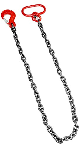 QWORK Chain Sling, 3/8 x 6' Single Leg Chain Sling with Hook, 6614 lbs Load Capacity, G80 Alloy Steel Engine Lifting Chain, for Machinery, Ports, Building, Red