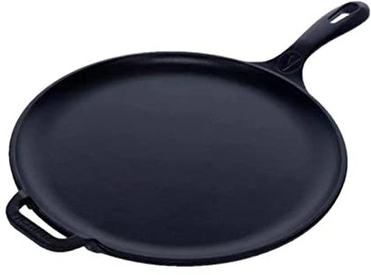 VICTORIA Plancha Cocina Inducción Comal Hierro Fundido Esmaltado para Pizza, Tortillas 30cm, Fuego, Barbacoa, Horno, Vitrocerámica, Gas, Sartén Libre de Tóxicos sin PTFE