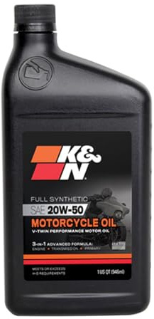 K&N Full Syntheteic Motorcylce/ATV Oil: 20W-50 Synthetic Oil: Premium Engine Protection, 1 qt