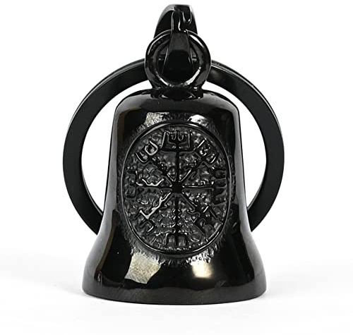 Motorcykelklocka: Gremlin Bell Motorcykel | Viking Vegvisir Nordic Motorcykel Bell Guardian, nyckelring lyckogåvor för män, Svart, S