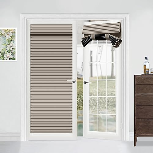 Muamar Cortinas de Puerta Francesa, Estilo persiana, Color marrón Claro, 25 x 70 Pulgadas de Largo, Cortinas Opacas para Puerta, Ventana, Dormitorio, Oficina, Cortina de Amarre con Aislamiento