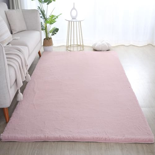 Carpetsale24 Rabbit Hochflor Teppich 140x200 cm Rosa Shaggy Modern Flauschig Weich Fellteppich Kunstfell Einfarbig für Wohnzimmer Schlafzimmer Esszimmer