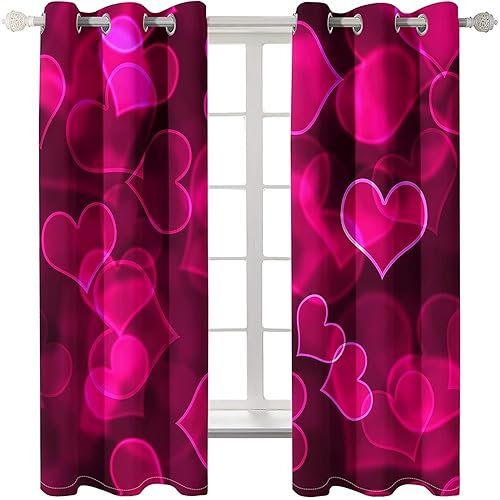 Homxi Abdunkelnde Vorhänge Kinderzimmer 2er Set,2 x 137W x 160H cm,Blickdichte Vorhänge Thermo Fuchsie Herz Vorhang Ösenringe