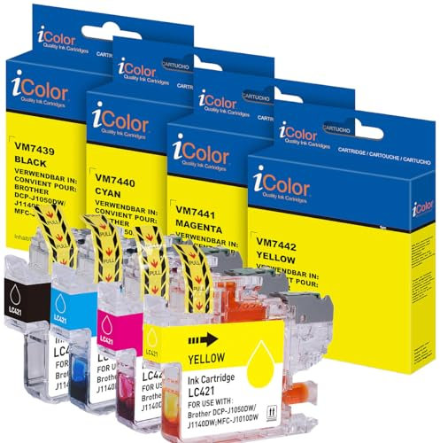 iColor Tintenpatronen für Brother Drucker: Tinten-Set für Brother-Drucker, ersetzt LC421 BK/C/M/Y (Nachfüllpatrone für, Druckerpatrone für Tintenstrahldrucker)