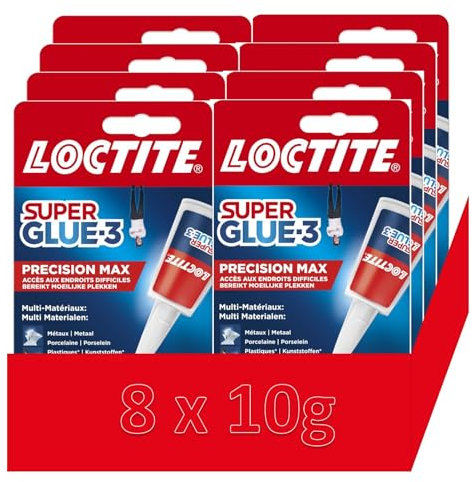 Manovella Loctite Super Glue 3 Precision (10 g flaska) - flytande lim alla material - starkt lim för exakta reparationer - transparent snabbtorkande lim 8 x 10 g