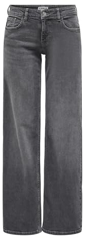 ONLY ONLJUDY Women's Wide Leg Jeans, Low Waist, Straight Cut Jeans, Grey Denim, 32W x 32L