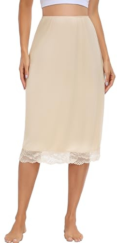 Sopesil Enaguas Largas para Mujer Modal Falda Lencería Ropa Interior Elástica Mujer Combinación para Vestidos Suave Cómodo, Nude, L