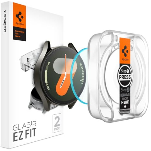 Spigen Glas.tR EZ Fit Schutzfolie kompatibel mit Samsung Galaxy Watch 7 40mm, 2 Stück, Kratzfest, 9H Härte Folie