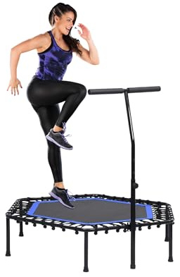 Trampoline Fitness Elastique pour Sauter de Ø90cm et Silencieux. Installation Facile, Octogonale pour Adultes,Enfants. Intérieur,Extérieur avec Accoudoirs Réglables en Mousse.Bleu