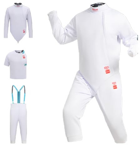 MSFXC 3-teiliger Fechtschutzanzug, 3-teilige Fechtuniform, Fechtanzug, 350N Fechtuniform, Aus Hose, Jacke und Weste, für Säbel