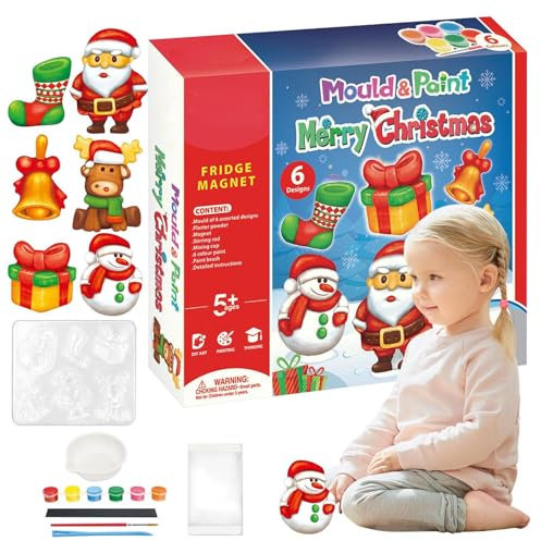 TQVLNMCR Christmas Painting Crafts - Christmas Mould | Paint Your Own Statues Ready to Paint Paintable Figurines Unpainted Plaster Arts Crafts Decor with Magnet for Adults