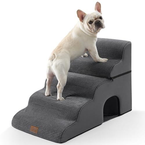 COZY KISS Escaleras Anchas para Perros con túnel de 19.7 de Ancho, escalón Grande Desmontable de Espuma para Perros pequeños, Cachorros o Gatos (Grigio Nerastro, 50x83x57cm-Buco, 5.0)
