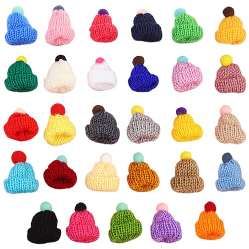 Mini tomteluvor för hantverk 100 st blandade färger mini julhattar med en söt plyschboll ullgarn stickning minihattar för julhantverk tillbehör juldekorationer mini tomteluvor för hantverk små S